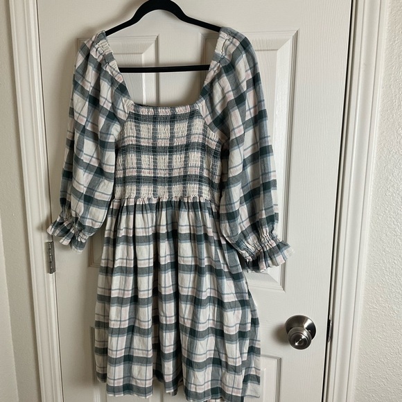 Madewell Lucie Elbow-Sleeve Smocked Mini Dress in Lebaum Plaid Size Medium - Picture 9 of 10